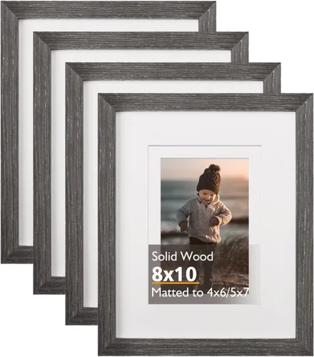 Vista 23 de KINLINK Marco de fotos de 3.5 x 5 pulgadas, color negro ceniza, marcos de madera maciza con plexiglás para mesa y montaje en pared, marcos de fotos