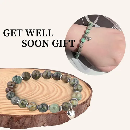Vista 3 de Pulsera de regalo con texto en inglés "Get Well Soon" (0.315 in), pulseras curativas de piedra natural, hechas a mano, Life is Tough But So Are You