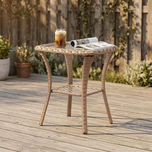 Vista 15 de Belord Mesa de centro al aire libre para patio, mesa de centro de ratán de 40 pulgadas con almacenamiento de 2 capas, mesa rectangular de mimbre