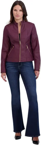 Vista 7 de Baccini Chaqueta de piel sintética para mujer, chaqueta de motocicleta con cremallera para mujer