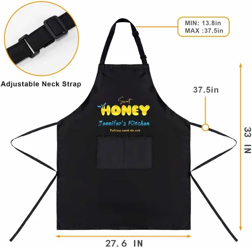 Vista 7 de Magimagine Delantal personalizado para mujeres y hombres – Delantal familiar personalizado con texto de dos bolsillos personalizado miel delantal