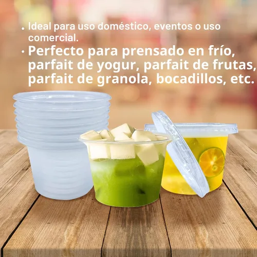 Vista 6 de Qinsihwn Paquete de 50 Vasos de Plástico Desechables de 8 OZ con Tapas, Vasos de Porciones Transparentes con Tapas Planas, Vaso Desechable