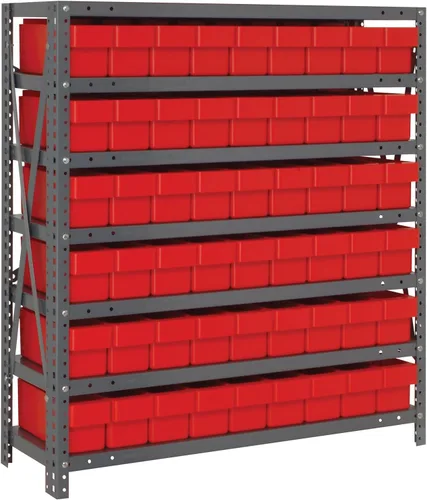 Vista 493 de Quantum QSBU-245BK Heavy Duty Shelving Unit with (7) Shelves and (24) QUS245 Black Bins for Garage Warehouse Storage Distribution 400 lb Load