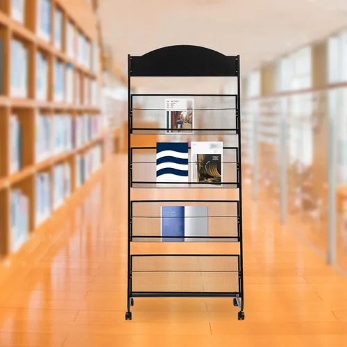Vista 2 de Estante de 4 niveles para revistas, soporte de exhibición para folletos, estante de exhibición de literatura, estantes abiertos para almacenamiento