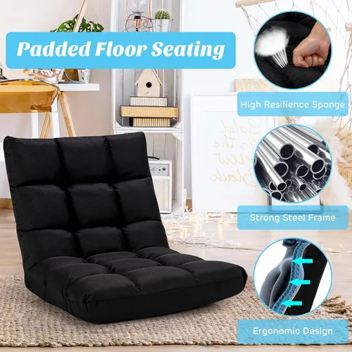 Vista 9 de Giantex Sofá ajustable para juegos de piso, acolchado de 14 posiciones, plegable, reclinable perezoso, esponja de alta resistencia, tela de algodón