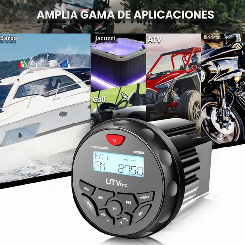 Vista 4 de Radio estéreo marina Bluetooth para barcos, sintonizador FM para barcos, carrito de golf, ATV, UTV y jacuzzis de spa, transmisión de medios digitales