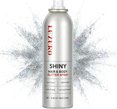 Vista 11 de Spray de purpurina para el cabello y el cuerpo para mujer, maquillaje dorado brillante, gran capacidad para conciertos, bodas, festivales, rave, 6.8
