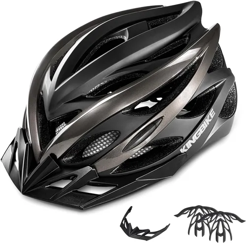 Vista 11 de KINGBIKE - Casco de bicicleta para adultos, hombres, mujeres y jóvenes, para ciclismo en carretera y montaña, con luz recargable por USB