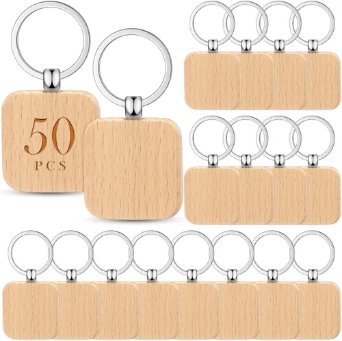 Vista 8 de Yinkin 100 Piezas Llaveros de Madera en Blanco a Granel Grabado Láser Cadena de Llaves Anillo de Llave de Madera Sin Terminar Etiqueta