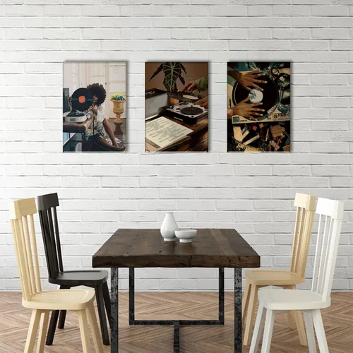 Vista 3 de AOYUSMO 3 piezas de arte de pared de niña negra afroamericana, decoración de pared para mujer negra, arte de música, cuadros de DJ, pinturas