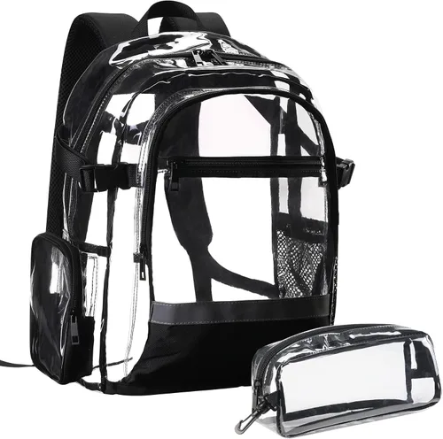 Vista 2 de BORMELUN Mochila transparente resistente – Mochila transparente para estadio escolar para niños, niñas, hombres y mujeres (negro 3)