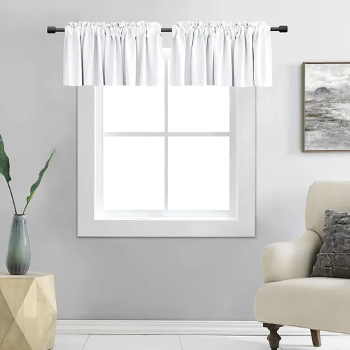Vista 23 de DONREN Cenefas opacas de ventana de 12 pulgadas de largo para loft, cenefas de cocina aguamarina con bolsillo para barra