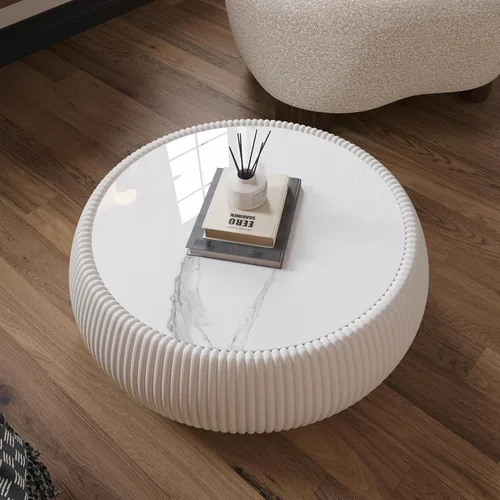 Vista 7 de Mesa de centro redonda de 27.55 pulgadas para sala de estar, mesas modernas, centro pequeño con patrón de mármol superior para apartamento, oficina