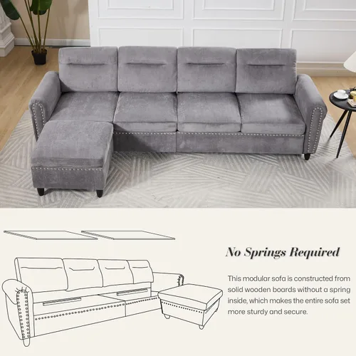 Vista 5 de Sofá modular en forma de L gris con otomana móvil para sala de estar, 106