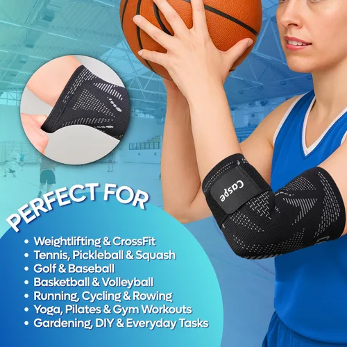 Vista 6 de Caspe Codera, manga de compresión ajustable con correa, codera de tenis para hombres y mujeres, tendinitis, levantamiento de pesas, entrenamientos