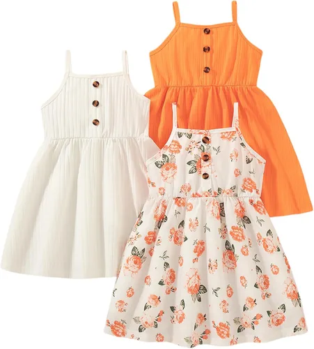 Vista 20 de Vestidos para niñas Vestidos para niñas pequeñas Paquete de 3 Vestido casual de fiesta con estampado patinador acampanado tipo A Vestido de verano