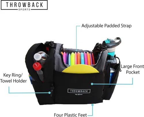 Vista 2 de The Throwback Sack – Bolsa para discos de Frisbee y golf con refrigeración y acolchado extra, correa cómoda – Para 12-15 discos y 6 bebidas frías.