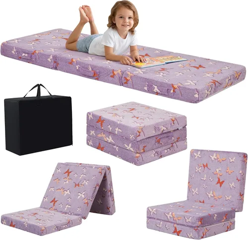 Vista 23 de MeMoreCool Colchón plegable de suelo para niños, tapete para siesta de suelo para dormir, guardería, cama plegable para niños pequeños, colchón