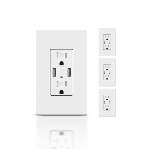 Vista 13 de TOPELER Toma de corriente de carga USB negra de 4.8 A, receptáculo dúplex resistente a manipulaciones de 15 amperios, enchufe eléctrico con puertos
