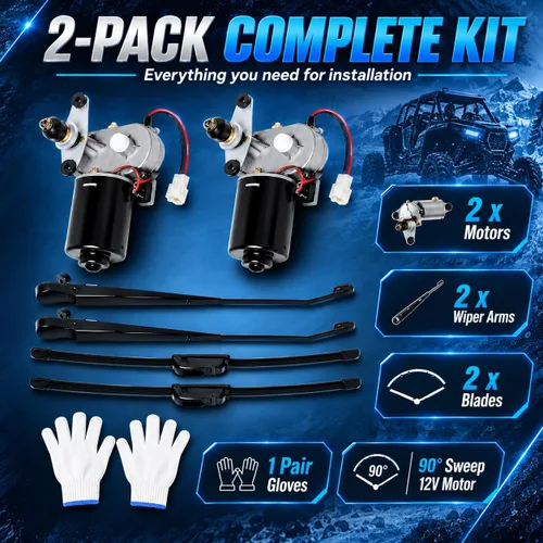 Vista 8 de Kit de limpiaparabrisas UTV de 12 V con hoja de 16 pulgadas, conjunto de motor de barrido de 90°
