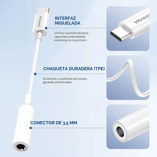 Vista 2 de Adaptador USB C a conector de auriculares de 0.138 in para iPhone 16/16 Pro/15/15 Pro/Pro Max/Plus, cable auxiliar tipo C compatible con iPad