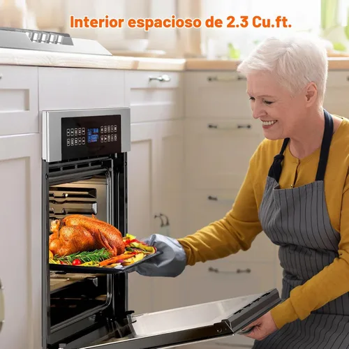 Vista 7 de Empava Horno eléctrico de pared individual integrado de 24 pulgadas con convección y asador, 10 modos de cocción, control táctil de pantalla, acero
