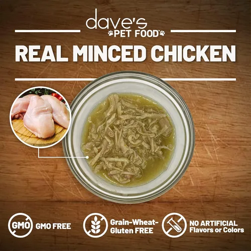 Vista 4 de Dave's Pet Food Grain Free Wet Cat Food (Minced Chicken in Gravy), Naturally Healthy Canned, Added Vitamins & Minerals, Wheat, Gluten & GMO-Free