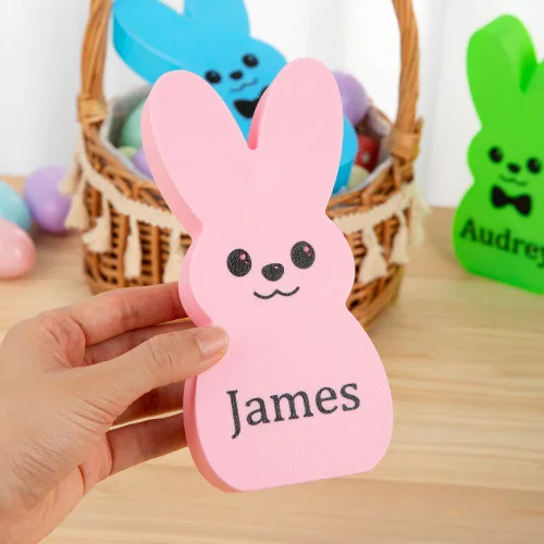 Vista 5 de callie Adorno de luz LED de Pascua personalizado para niños, diseño de conejito de plástico con nombre personalizado, decoración del hogar, regalo