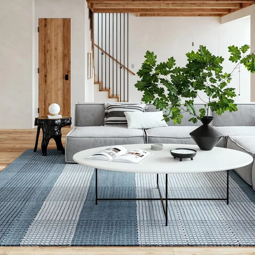 Vista 11 de Rugs USA Alfombra de lana con bloques de color azul Jay de 5 x 8 pulgadas, alto tráfico para sala de estar, dormitorio, oficina, entrada, pasillo