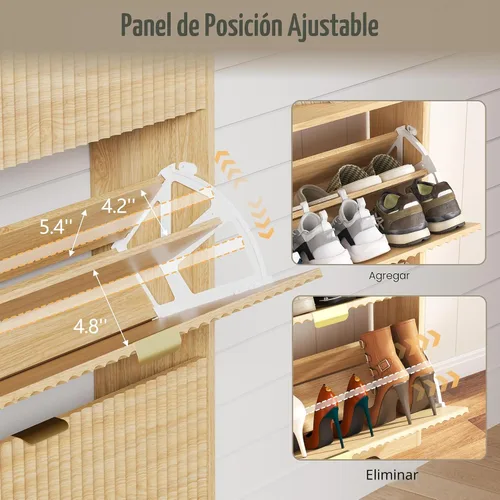 Vista 4 de HUANLEGO Zapatero de almacenamiento para entrada con 6 cajones abatibles, organizador de zapatos estrecho acanalado con patas de madera, zapatero