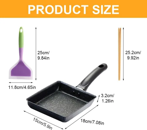 Vista 5 de LOQJSS - Juego de sartenes Tamagoyaki, sartén japonesa para tortilla de 5.9 x 7 pulgadas, sartén rectangular para huevos y cepillo de silicona