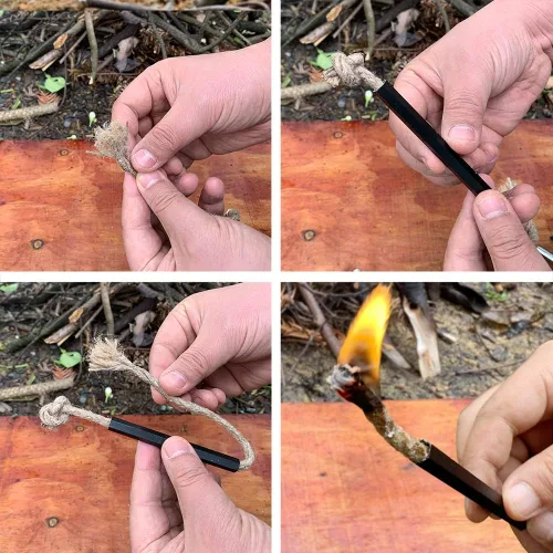 Vista 4 de Kit de supervivencia para iniciador de fuego, varilla de ferro más grande con cordón de golpeador de 3 pulgadas de largo, pedernal y acero, cordón