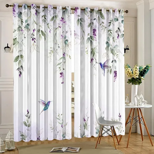 Vista 5 de Cortinas abstractas de eucalipto y colibrí, cortinas opacas con aislamiento térmico y ojales para dormitorio, 2 paneles de 45 pulgadas de largo x 21