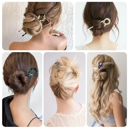Vista 7 de 4 horquillas francesas en forma de U para mujer, pinzas de acetato para cabello grueso, fino y fino, pasadores decorativos para moño en negro