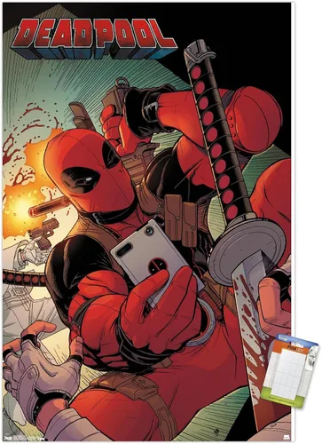 Vista 10 de Trends International Marvel Comics Deadpool - Póster de pared para selfies, 14.725 x 22.375 pulgadas, versión enmarcada de madera de granero