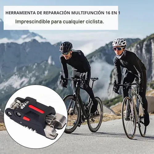 Vista 5 de Herramienta para bicicleta, multiherramienta 16 en 1, multiherramienta para bicicleta de montaña, portátil, plegable, kit de reparación de ciclismo