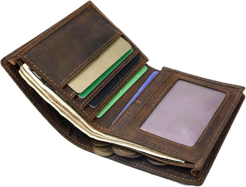 Vista 5 de Billetera de cuero para hombre, billetera plegable duradera para mujer, con múltiples ranuras para tarjetas, bolsillo para monedas, para tarjetas