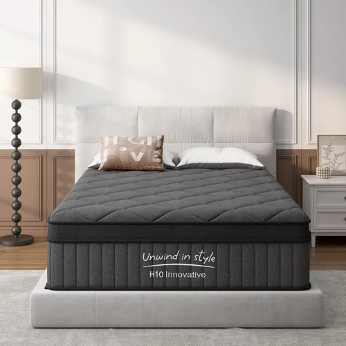 Vista 18 de Colchón tamaño individual de 8 pulgadas, colchón con espuma viscoelástica de gel y resortes ensacados, parte superior europea de firmeza media, Negro