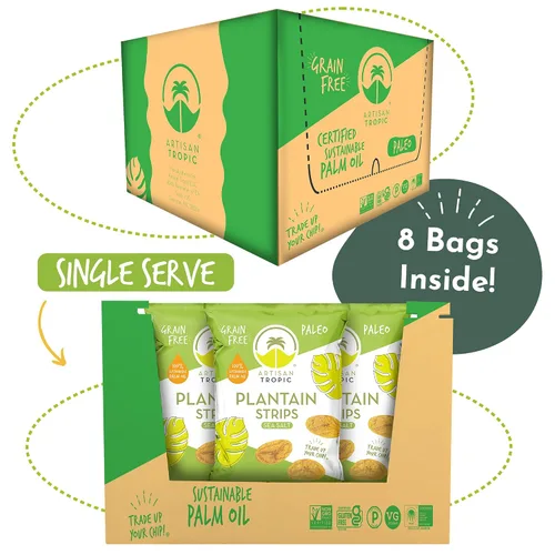 Vista 6 de ARTISAN TROPIC Tiras de plátano con sal marina, paquete de 8, 2 onzas, vegano, paleo y sin gluten, bolsas individuales, aperitivos saludables