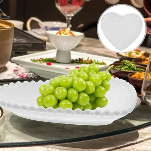 Vista 5 de Hemoton Plato de cerámica en forma de corazón de 7 pulgadas, plato de postre blanco para aperitivos, frutas, ensaladas, microondas y lavavajillas