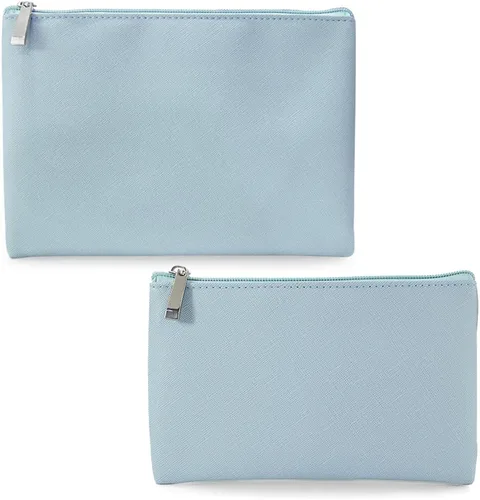 Vista 7 de Juego de 2 bolsas de maquillaje, pequeña bolsa de maquillaje con cremallera, bolsa de cosméticos portátil para viajes, bolsa de belleza de piel Negro