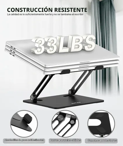 Vista 6 de BoYata Soporte para laptop, elevador ajustable multiángulo, hasta 17 Negro