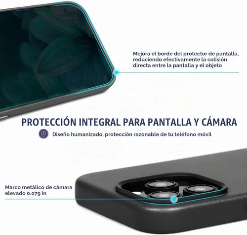 Vista 5 de Funda de cuero genuino para iPhone 13 Pro, cuero de grano completo, compatible con MagSafe y carga inalámbrica, bisel de la cámara con botones Negro