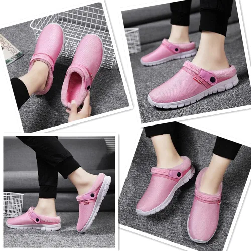 Vista 7 de ZXWFOBEY Sandalias de jardín para hombre y mujer, sandalias de malla con forro de piel, sandalias cálidas de verano e invierno