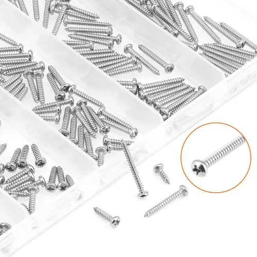 Vista 4 de HELIFOUNER - Juego de 250 tornillos para madera Phillips Pan Head Autorroscantes #2 x 1/4" 3/8" 1/2" 5/8" 3/4", kit surtido de 250 tornillos