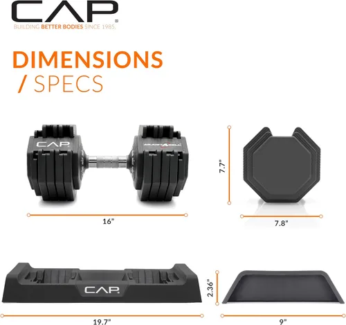 Vista 4 de CAP ADJUSTABELL - Juego de mancuernas ajustables de selección rápida de primera calidad para entrenamiento de fuerza, individuales y pares, 12.5