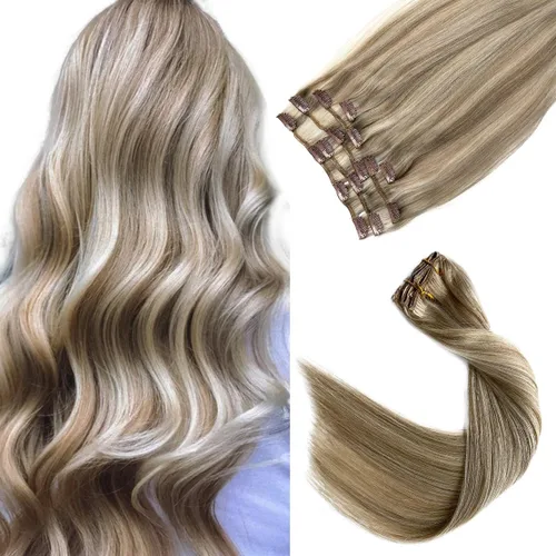 Vista 7 de Extensiones de cabello con clip Ubetta de cabello humano real, extensiones de cabello negro azabache con clip, 7 piezas, 70 g, extensiones