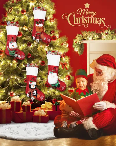 Vista 2 de COOLWUFAN Falda de árbol de Navidad de piel sintética de 36 pulgadas para árbol de Navidad, decoración de fiestas, copos de nieve de lentejuelas