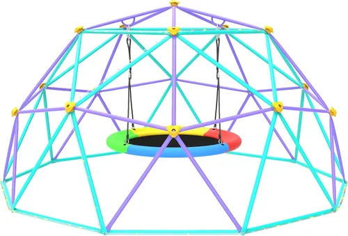 Vista 8 de Gardenature - Cúpula de escalada de 10 pies con hamaca y columpio, gimnasio de jungla al aire libre para niños, estructura de escalada de cúpula