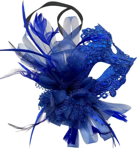 Vista 13 de MASQ Par de máscaras de encaje brocado para mascarada, Mardi Gras, cumpleaños, graduación, boda, fiesta Bk Lace W Pluma